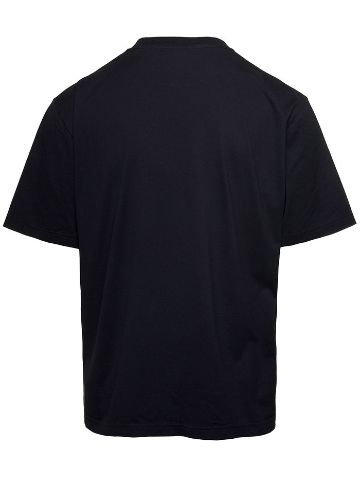 Black T-Shirt With Short Sleeves And Contrasting Lettering Logo Cotton Man Tshirts Polo Shirts