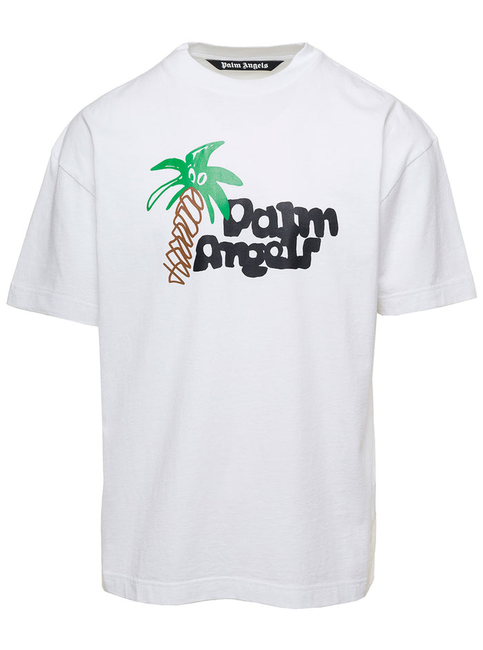 White Short-Sleeved T-Shirt With Contrasting Maxi Logo Cotton Man Tshirts And Polo Shirts