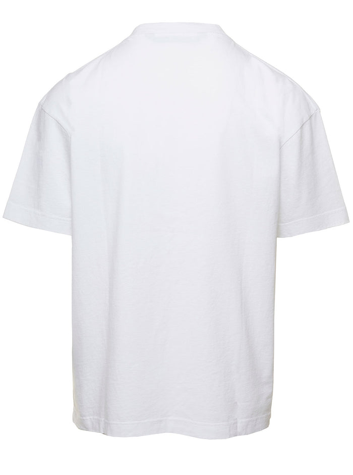 White Short-Sleeved T-Shirt With Contrasting Maxi Logo Cotton Man Tshirts And Polo Shirts
