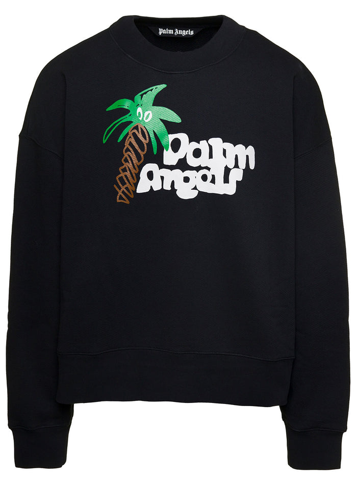 Black Sweatshirt With Long Sleeves And Maxi Logo Cotton Man Sweatshirts