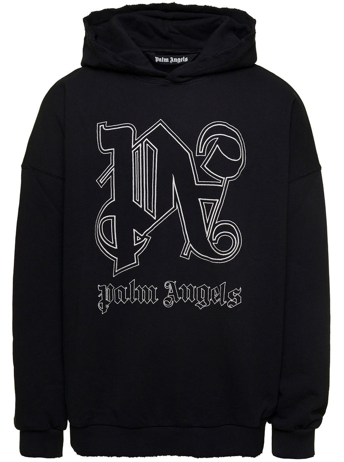 Black Long-Sleeved Hoodie And Maxi Logo Cotton Man Sweatshirts