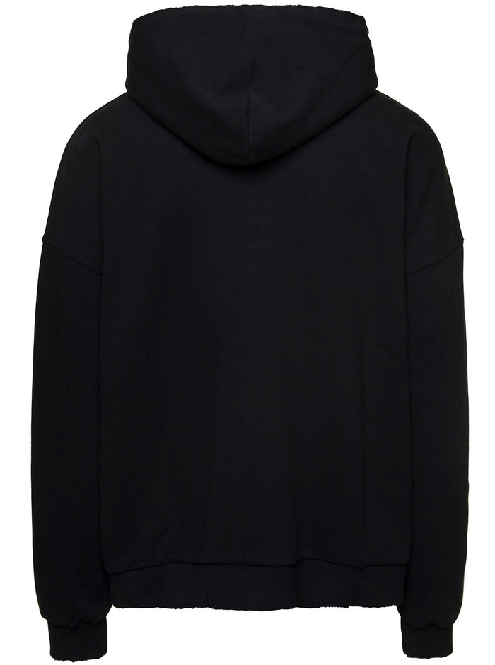 Black Long-Sleeved Hoodie And Maxi Logo Cotton Man Sweatshirts