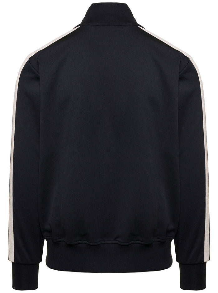 Black Track Sweatshirt With Contrasting Lettering Logo Nylon Man Polyester Sweatshirts