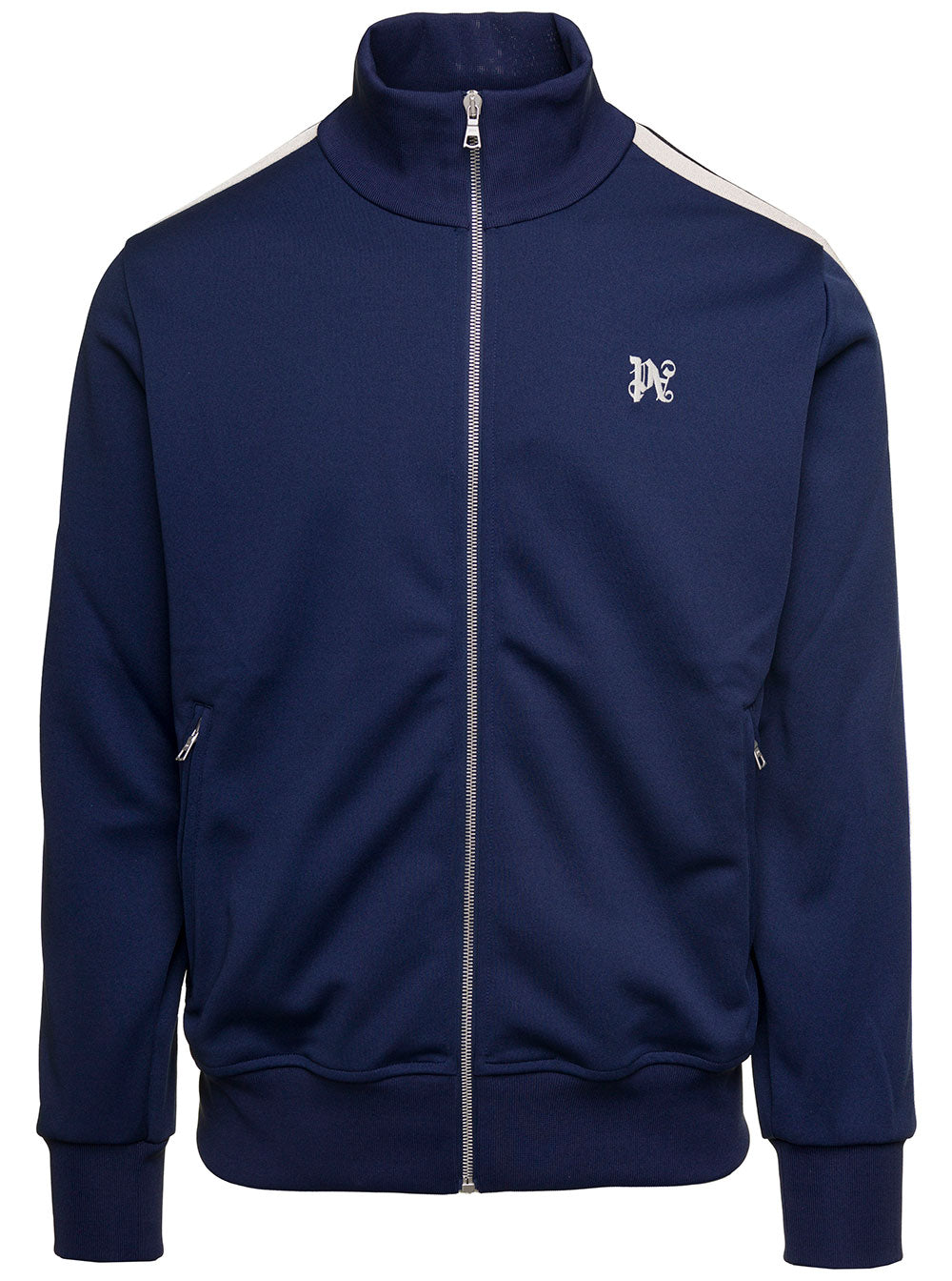 Blue Track Sweatshirt With Contrasting Lettering Logo Nylon Man Blu Polyester Sweatshirts
