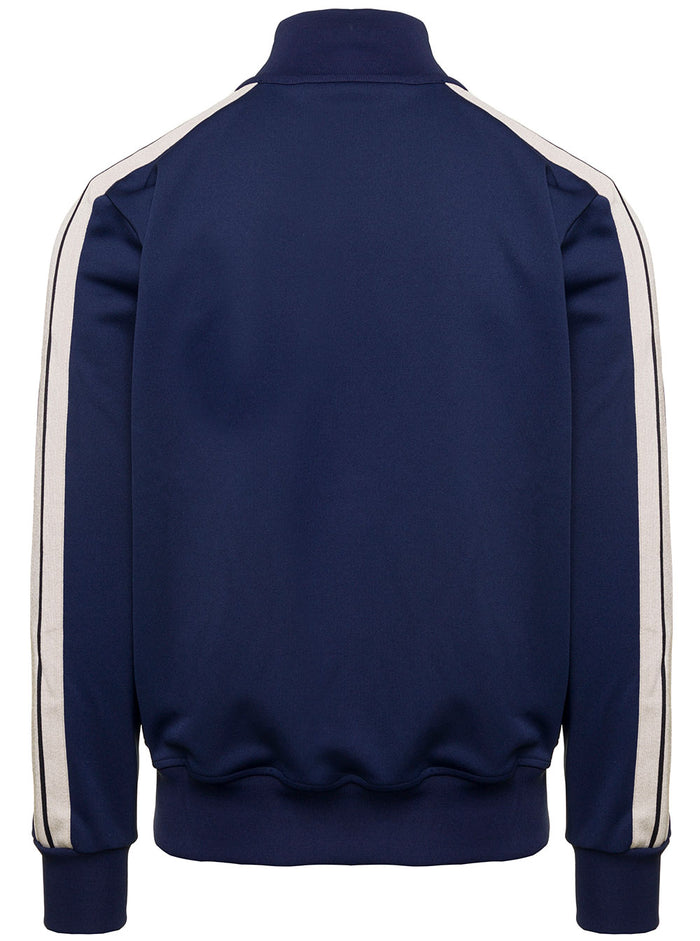 Blue Track Sweatshirt With Contrasting Lettering Logo Nylon Man Blu Polyester Sweatshirts