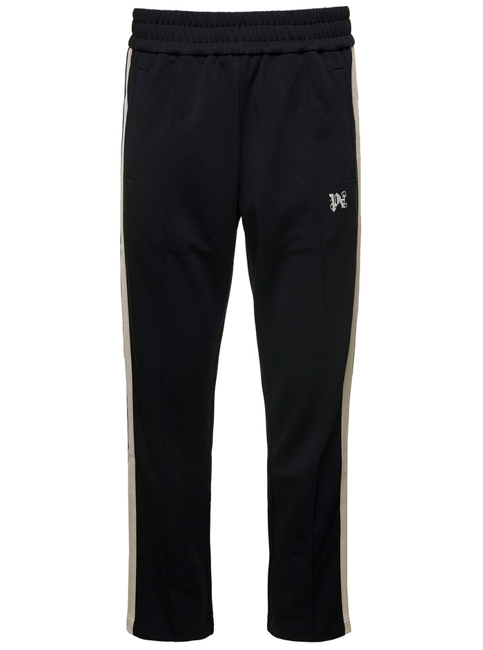 Black Track Pants With Side Stripes And Contrasting Logo Nylon Man Polyester Trousers