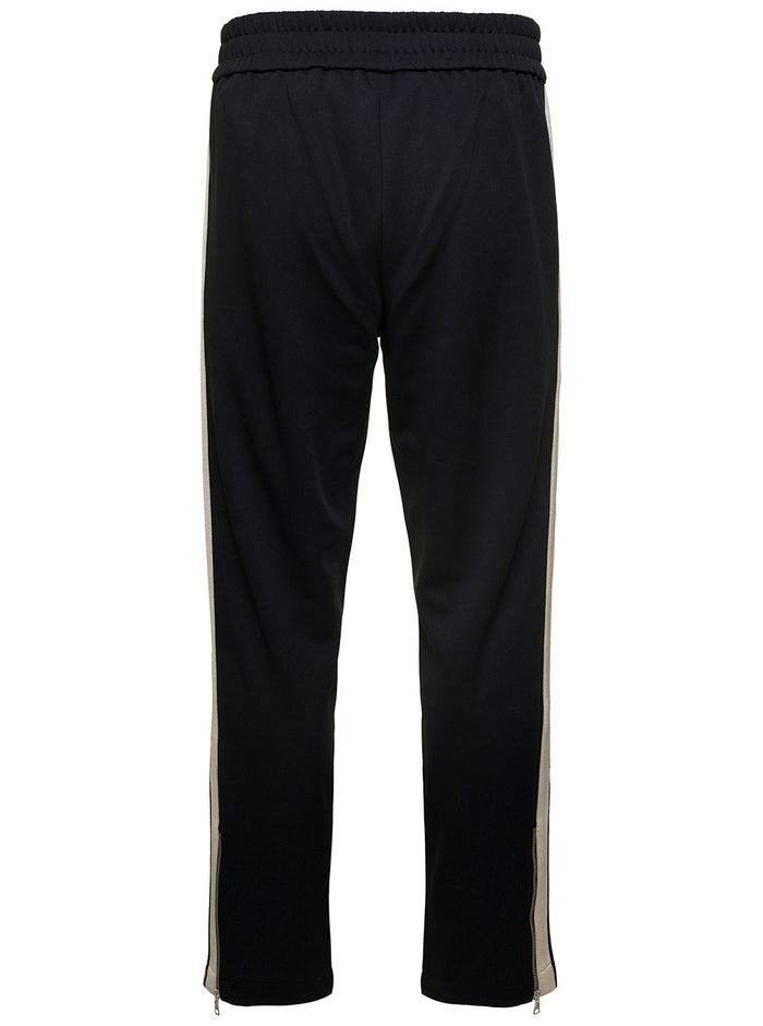 Black Track Pants With Side Stripes And Contrasting Logo Nylon Man Polyester Trousers