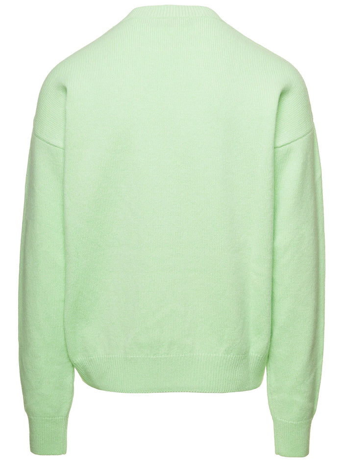Green Jumper With Contrasting Maxi Drawing Wool Blend Man Jersey