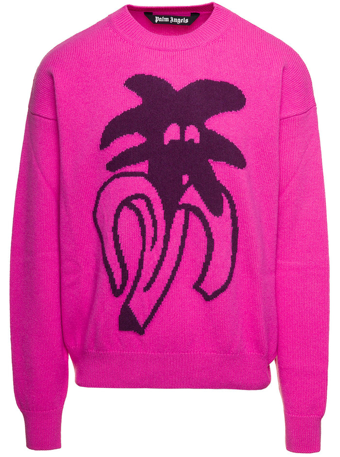 Fuchsia Jimmy Intarsia Jumper With Logo Drawing Wool Blend Man Pink Jersey