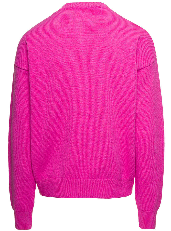 Fuchsia Jimmy Intarsia Jumper With Logo Drawing Wool Blend Man Pink Jersey