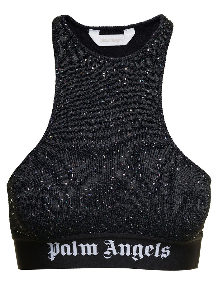 Black Soiree Knitted Top With Contrasting Logo Viscose Blend Woman Polyester Tops