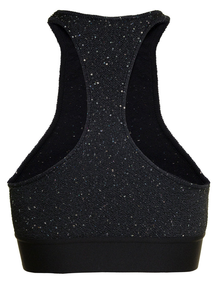 Black Soiree Knitted Top With Contrasting Logo Viscose Blend Woman Polyester Tops