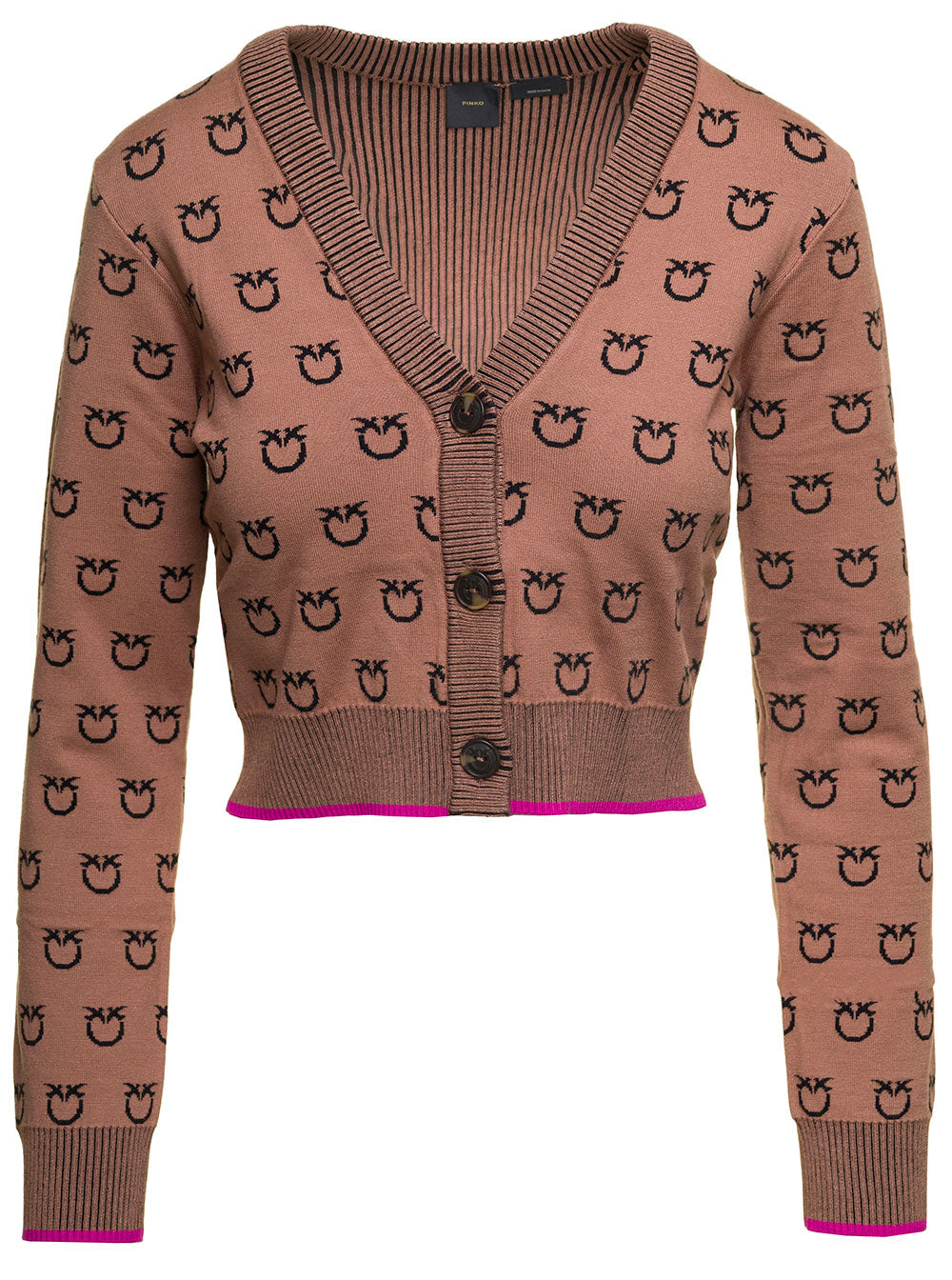 Idra Beige Cardigan With All-Over Love Birds Motif Viscose Blend Woman Polyester Jersey