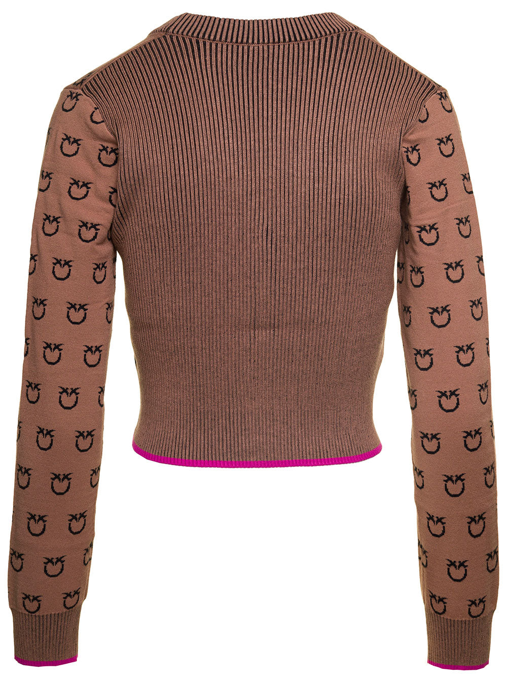 Idra Beige Cardigan With All-Over Love Birds Motif Viscose Blend Woman Polyester Jersey