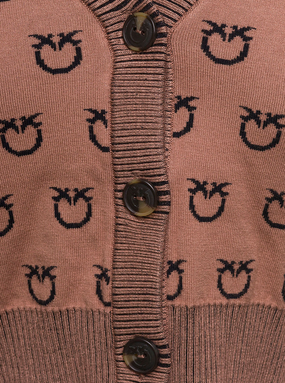Idra Beige Cardigan With All-Over Love Birds Motif Viscose Blend Woman Polyester Jersey