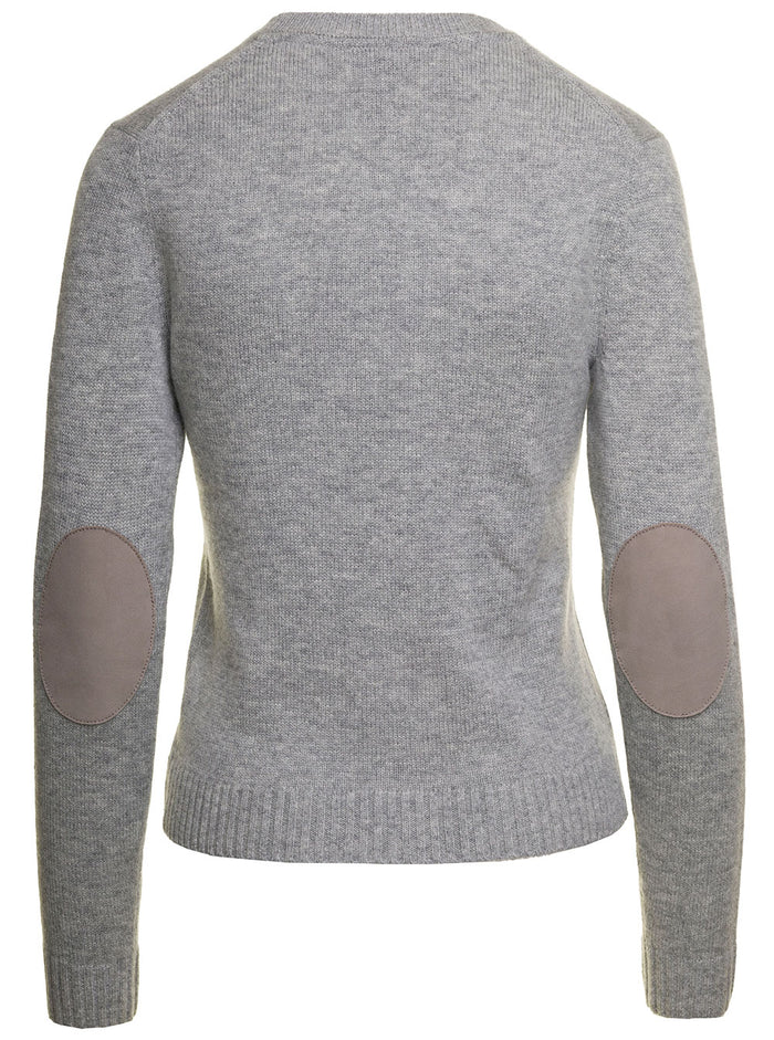 Grey Basic Long-Sleeved Crewneck T-Shirt With Cuffs Wool Blend Woman Cashmere Jersey