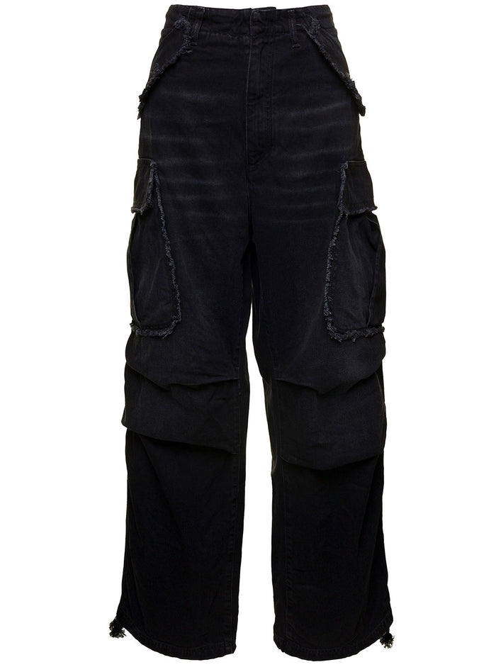 Vivi Black Oversized Cargo Jeans With Patch Pockets Cotton Denim Woman