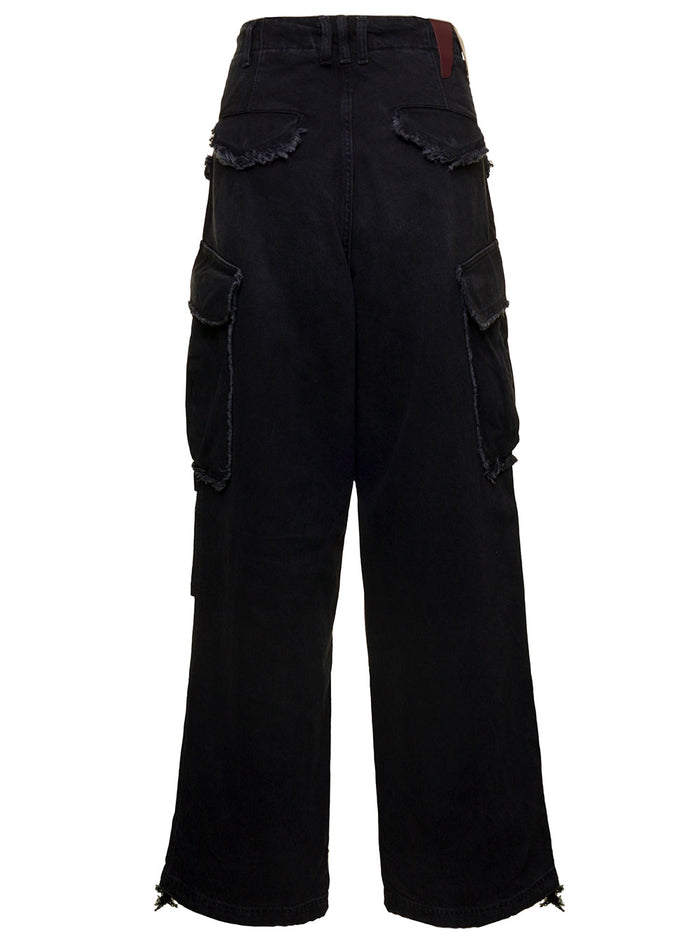 Vivi Black Oversized Cargo Jeans With Patch Pockets Cotton Denim Woman