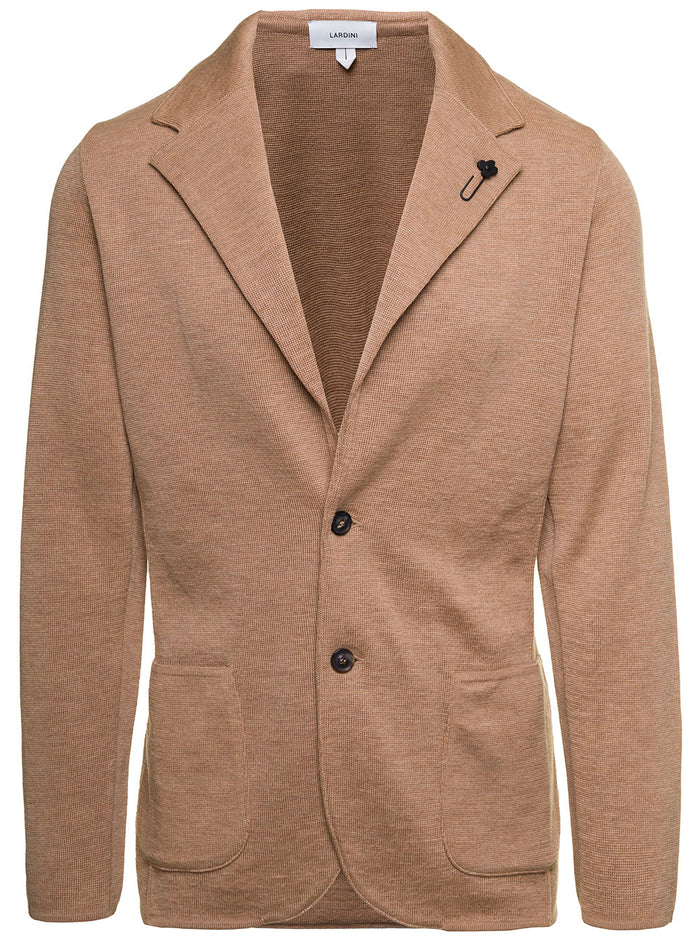 Beige Jacket With Notched Revers Wool Man Blazers