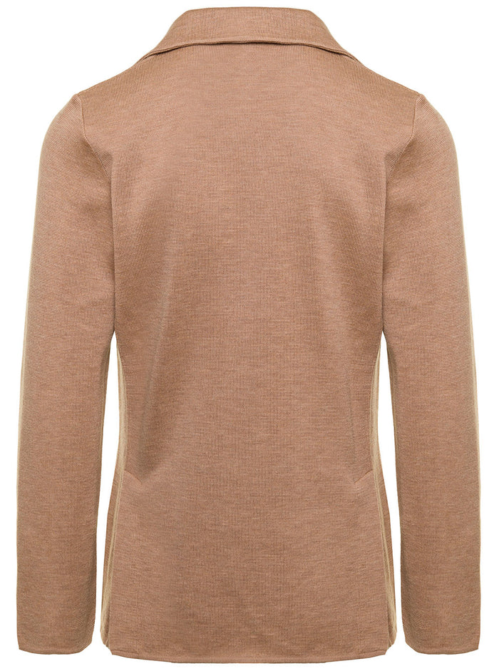 Beige Jacket With Notched Revers Wool Man Blazers