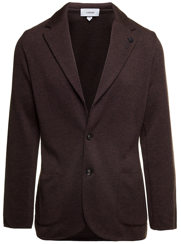 Brown Jacket With Notched Revers Wool Man Blazers