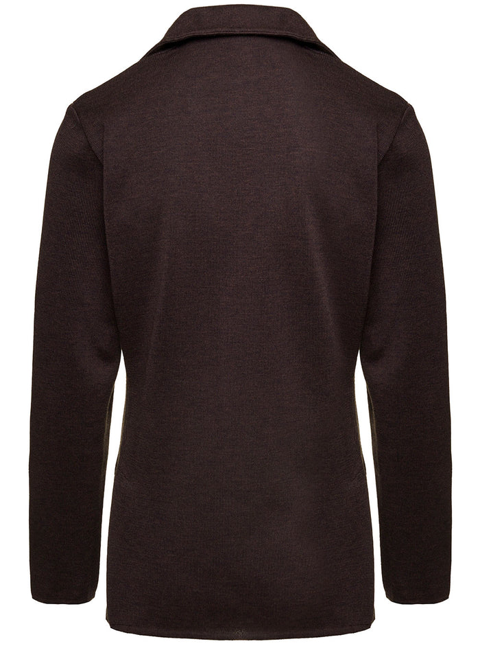 Brown Jacket With Notched Revers Wool Man Blazers