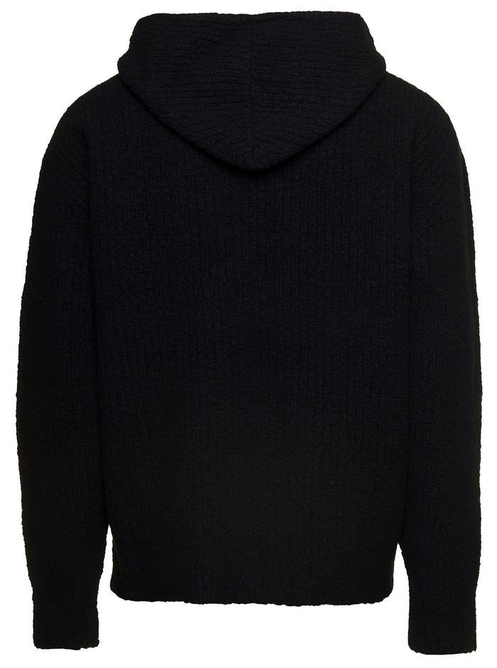 Maglia Con Cappuccio Black Wool Cashmere Nylon Jersey