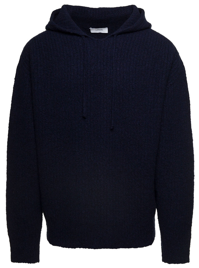 Maglia Con Cappuccio Blu Wool Cashmere Nylon Jersey