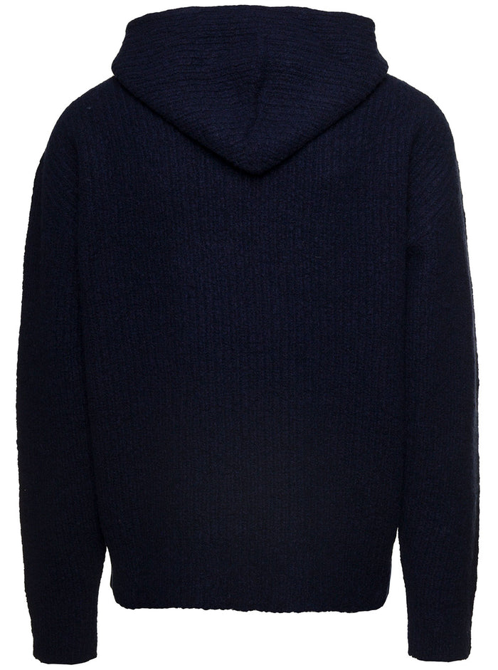 Maglia Con Cappuccio Blu Wool Cashmere Nylon Jersey