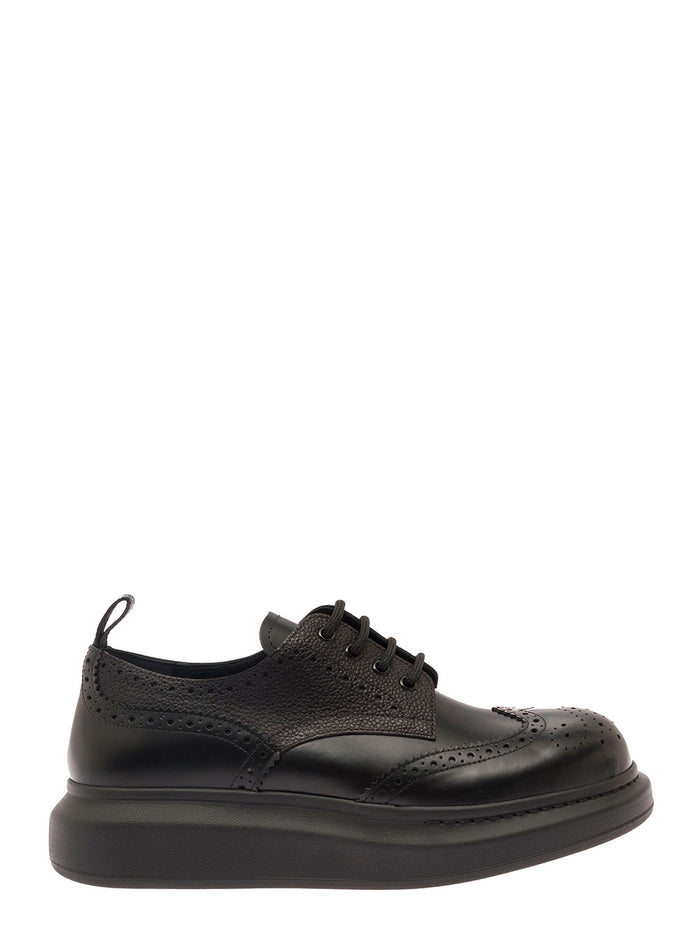 Black Lace-Up Shoe With Chunky Platform Smooth Leather Man Calf Lace