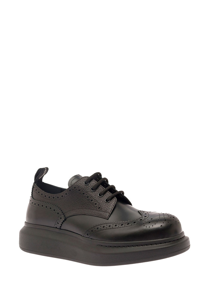 Black Lace-Up Shoe With Chunky Platform Smooth Leather Man Calf Lace