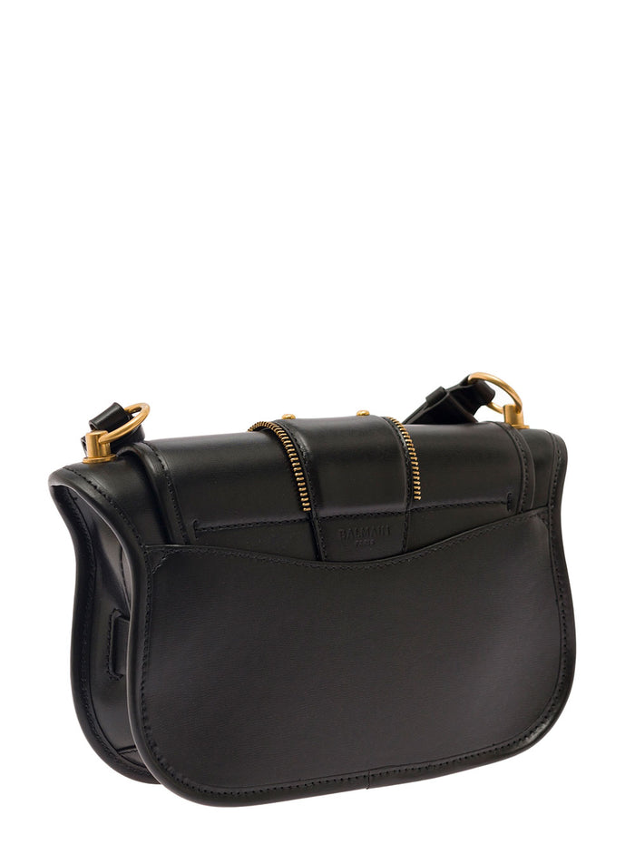 Blaze Black Shoulder Bag With Decorative Zip And Maxi Logo Smooth Leather Woman Calf Crossbody