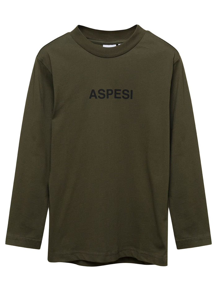 Green Long-Sleeved T-Shirt With Contrasting Logo Cotton Boy Jersey