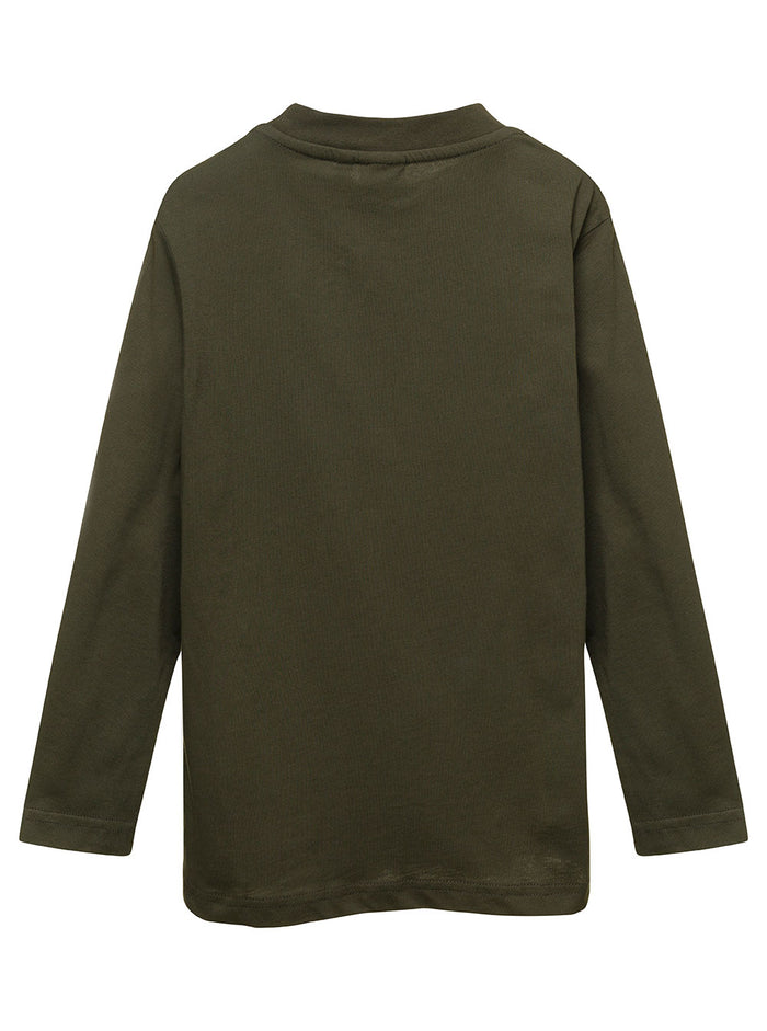 Green Long-Sleeved T-Shirt With Contrasting Logo Cotton Boy Jersey