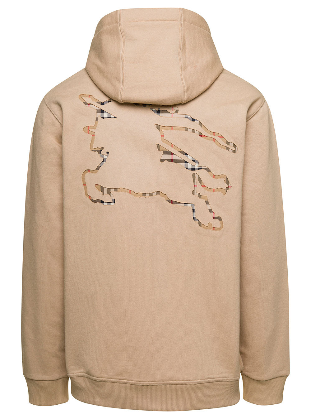Beige Hoodie With Equestrian Knight Cotton Man Sweatshirts