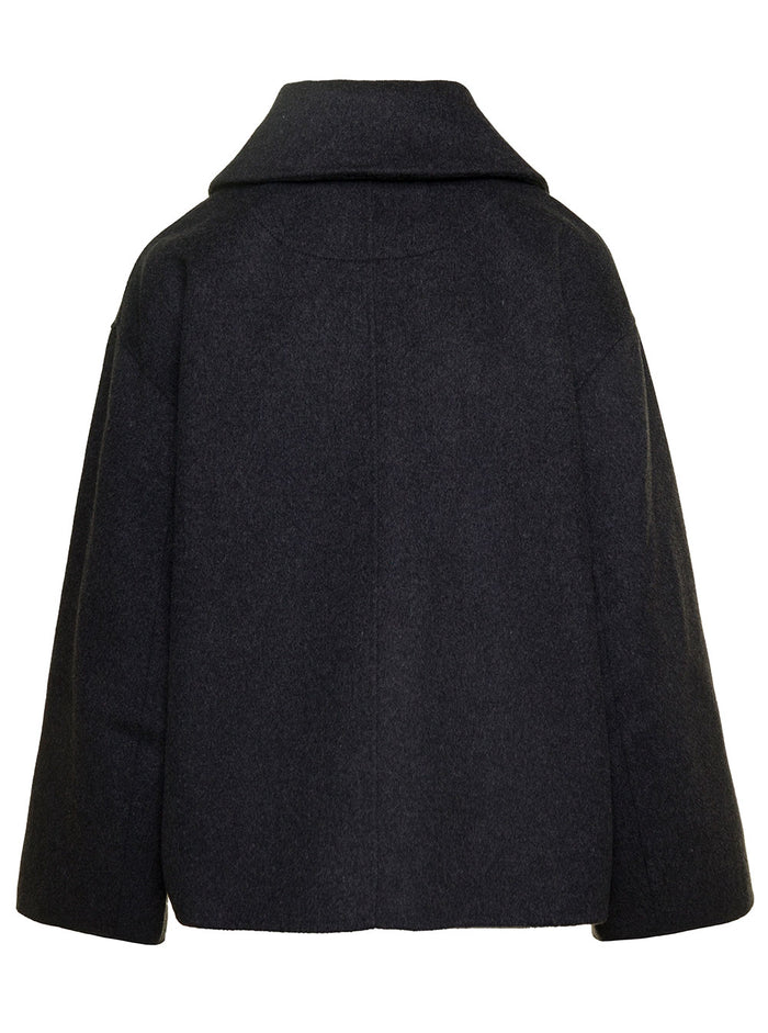 Wool Wide Collar Jacket Grey Recycled Polyester