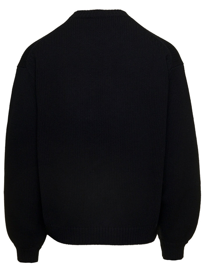 Black Long-Sleeved Sweater With Contrasting Maxi Logo Wool Man Cotton Lycra Jersey