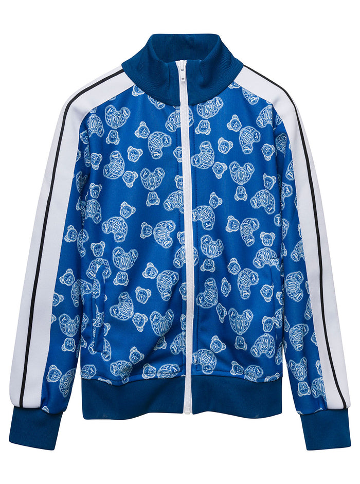 Blue Track Sweatshirt With All-Over Paisley Print Cotton Blend Boy Blu Polyester Outerwear
