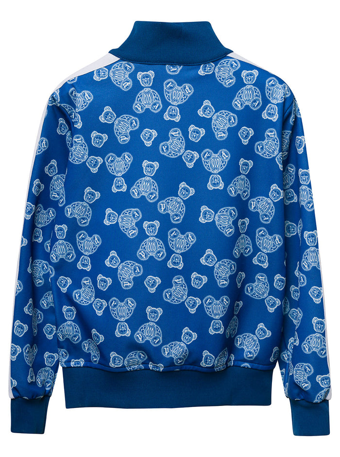 Blue Track Sweatshirt With All-Over Paisley Print Cotton Blend Boy Blu Polyester Outerwear