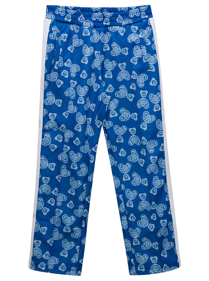 Blue Track Pants With All-Over Paisley Teddy Bear Print Cotton Blend Boy Blu Polyester Trousers