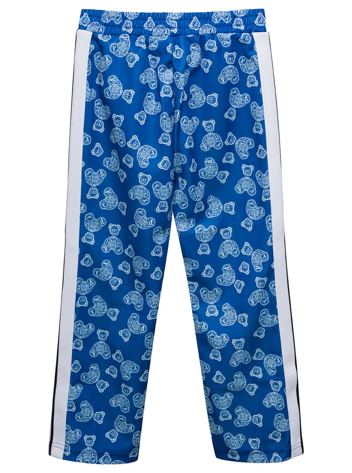 Blue Track Pants With All-Over Paisley Teddy Bear Print Cotton Blend Boy Blu Polyester Trousers