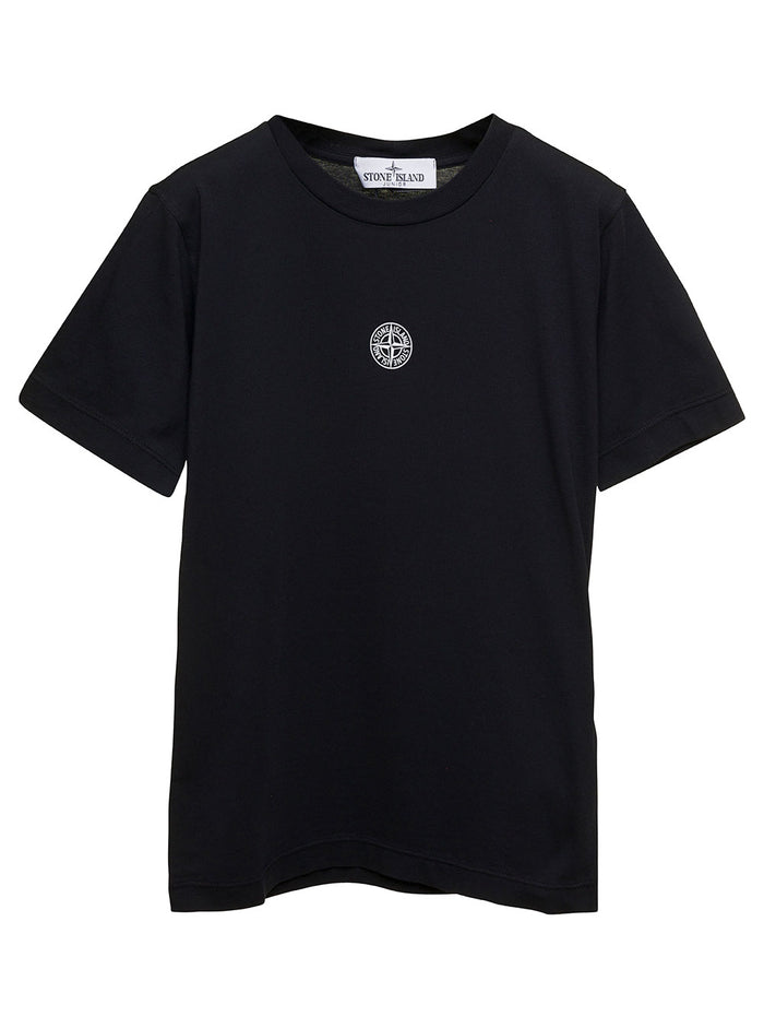 Black Short-Sleeved T-Shirt With Maxi Logo Print Cotton Boy Tshirts And Polo Shirts