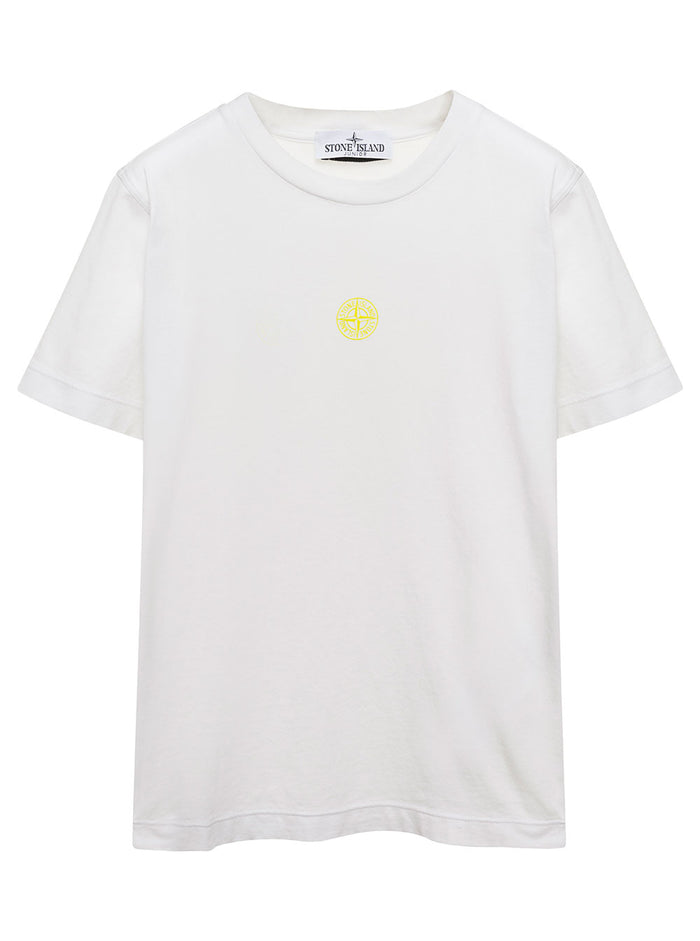 White Short-Sleeved T-Shirt With Maxi Logo Print Cotton Boy Tshirts And Polo Shirts