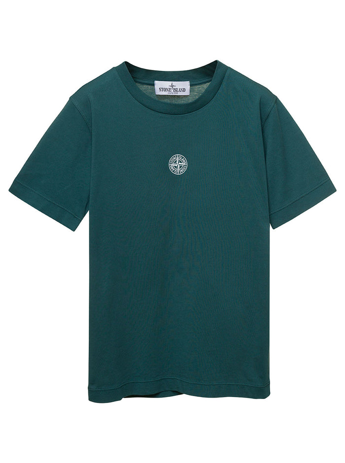 Green Short-Sleeved T-Shirt With Maxi Logo Print Cotton Boy Tshirts And Polo Shirts