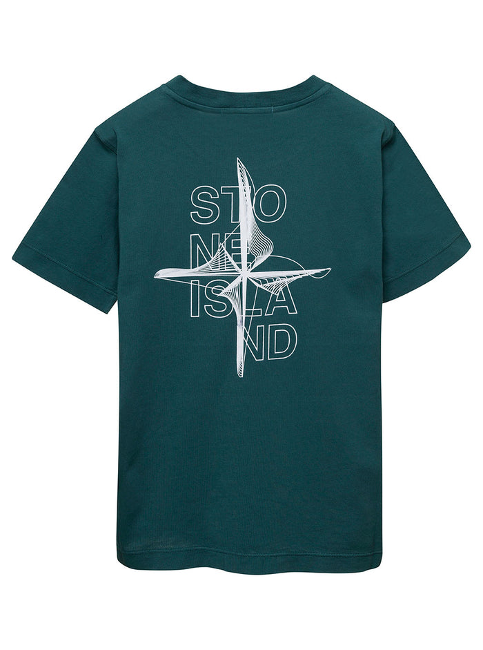 Green Short-Sleeved T-Shirt With Maxi Logo Print Cotton Boy Tshirts And Polo Shirts
