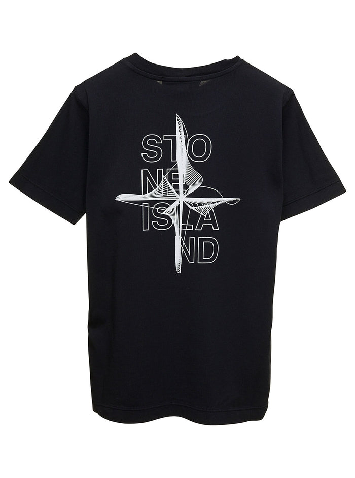 Black Short-Sleeved T-Shirt With Maxi Logo Print Cotton Boy Tshirts And Polo Shirts