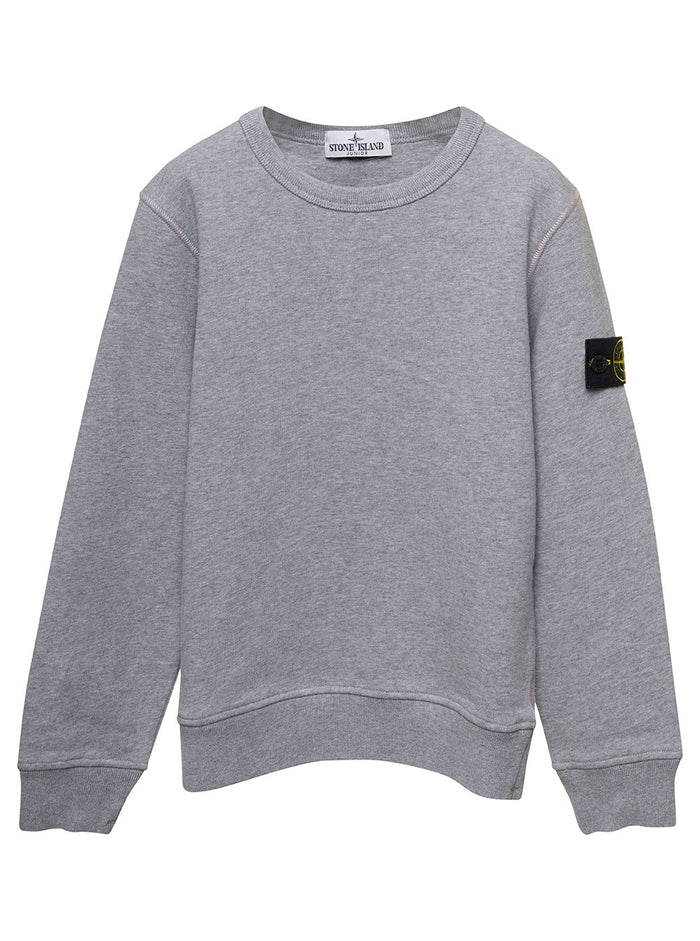 Grey Long-Sleeved Sweatshirt And Patch Logo With Buttons Cotton Boy Sweatshirts