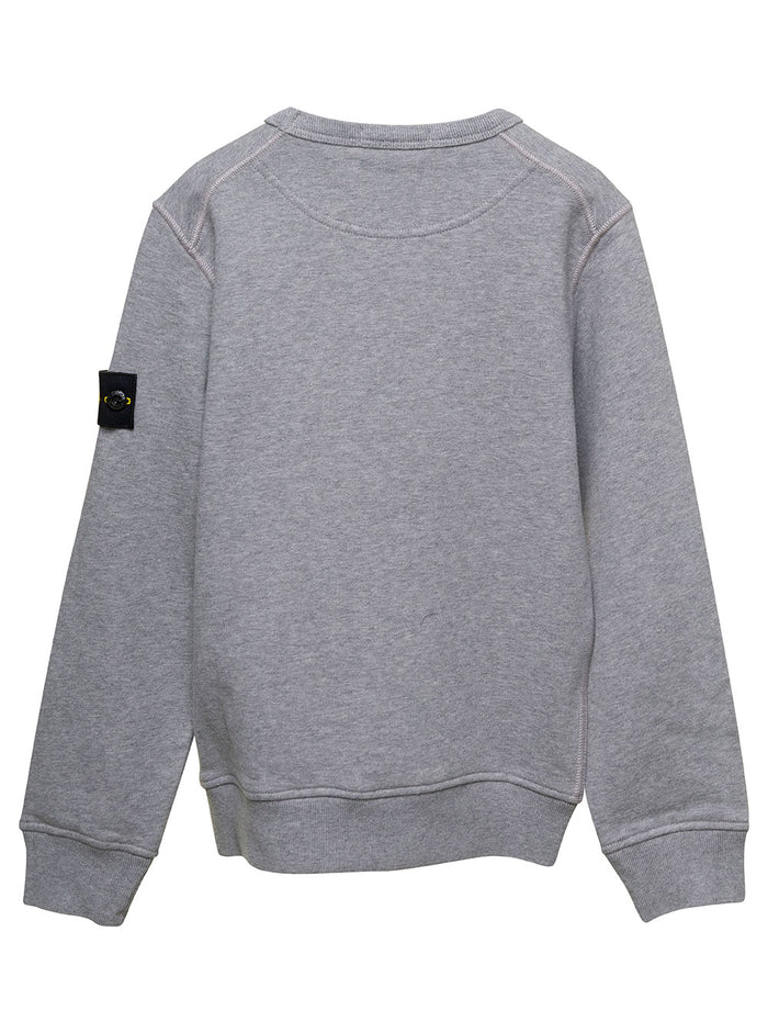 Grey Long-Sleeved Sweatshirt And Patch Logo With Buttons Cotton Boy Sweatshirts