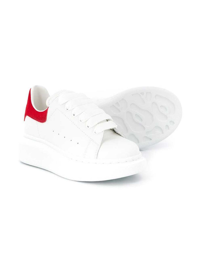 White Leather Oversize Sneakers With Red Heel Tab