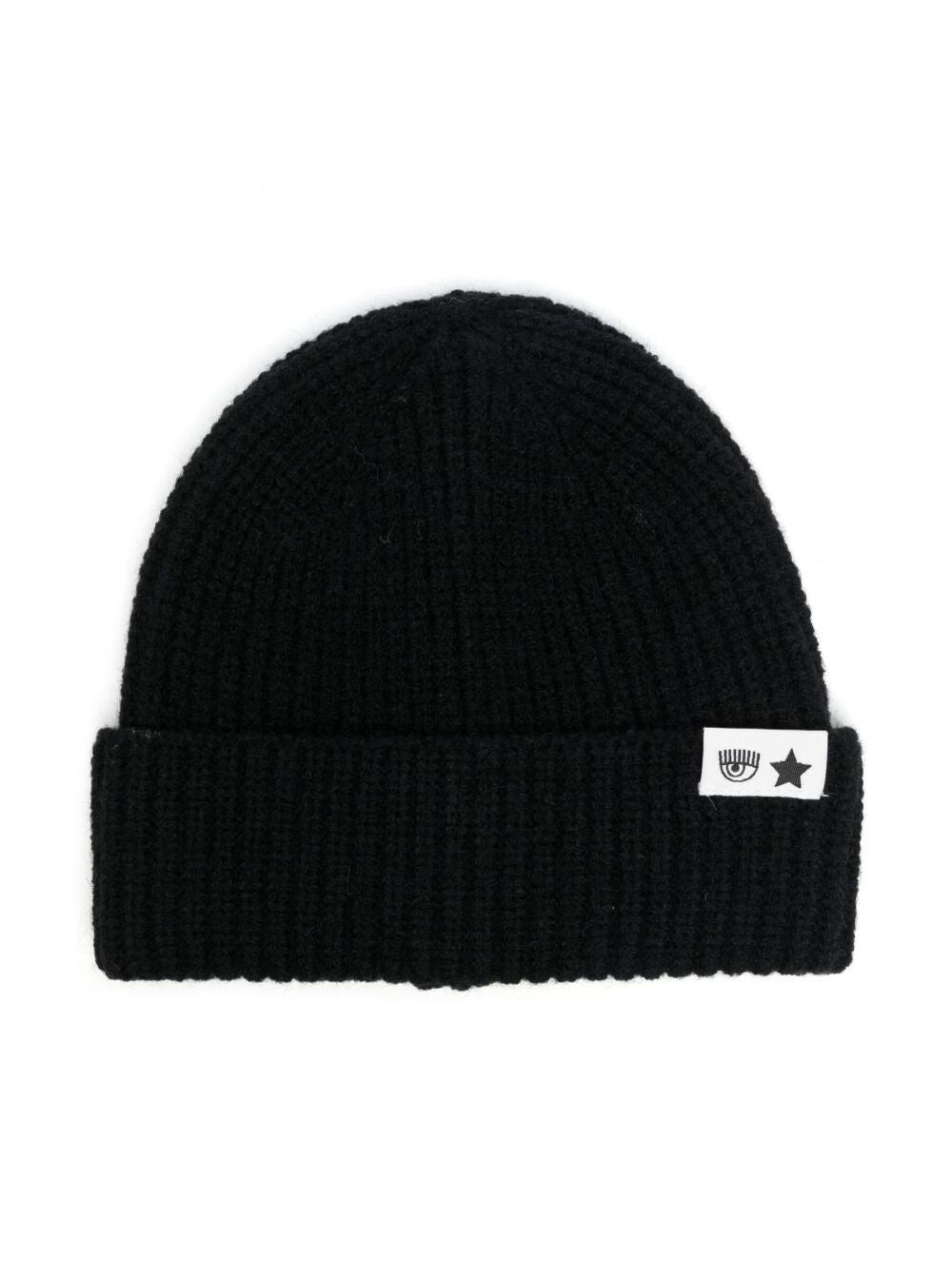 Black Eyestar Knitted Hat With Patch Logo Polyester Blend Girl Acrylic Polyamide And Gloves